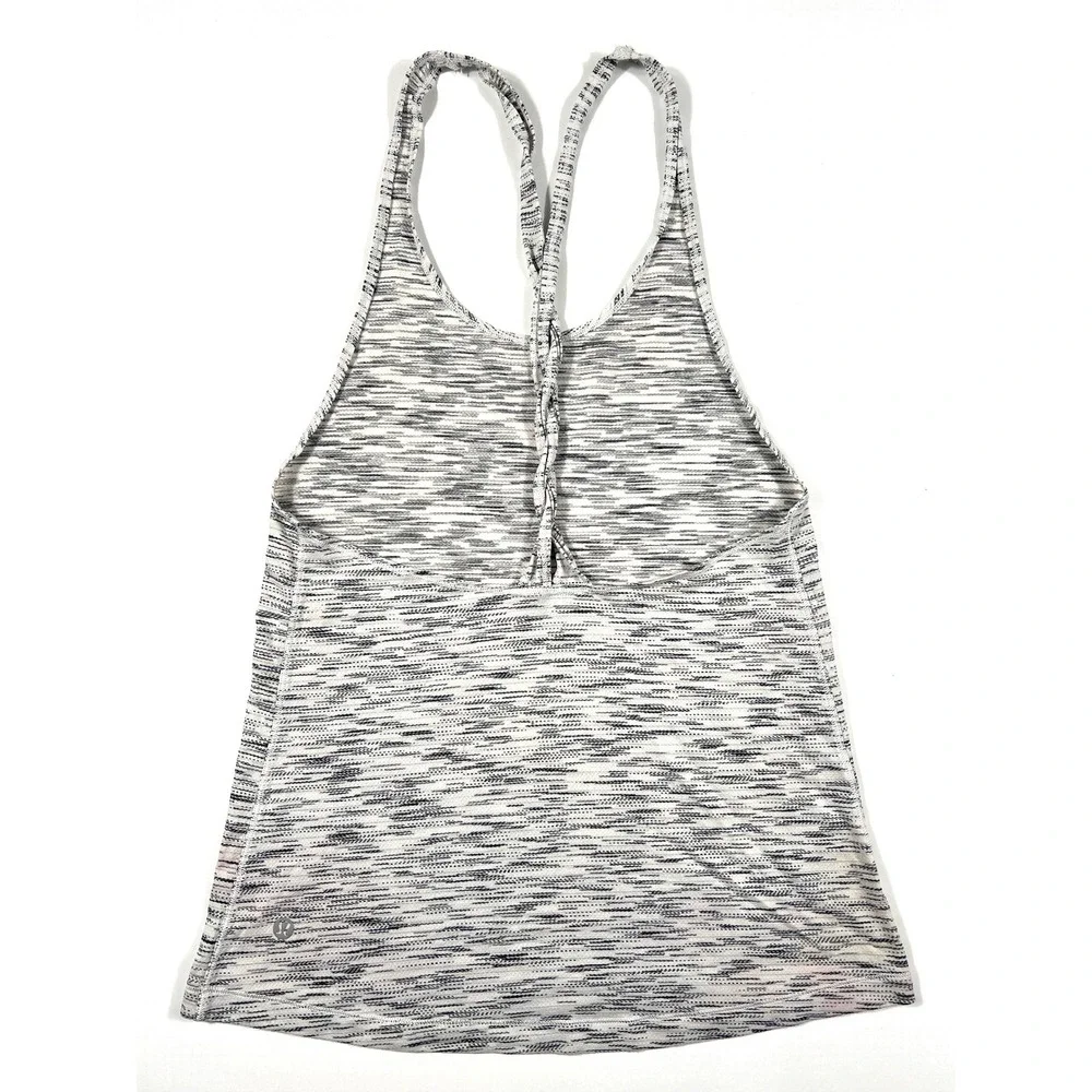 Lululemon Small Tank Top Space Dye White Black Braided Racerback Yoga Gym EUC